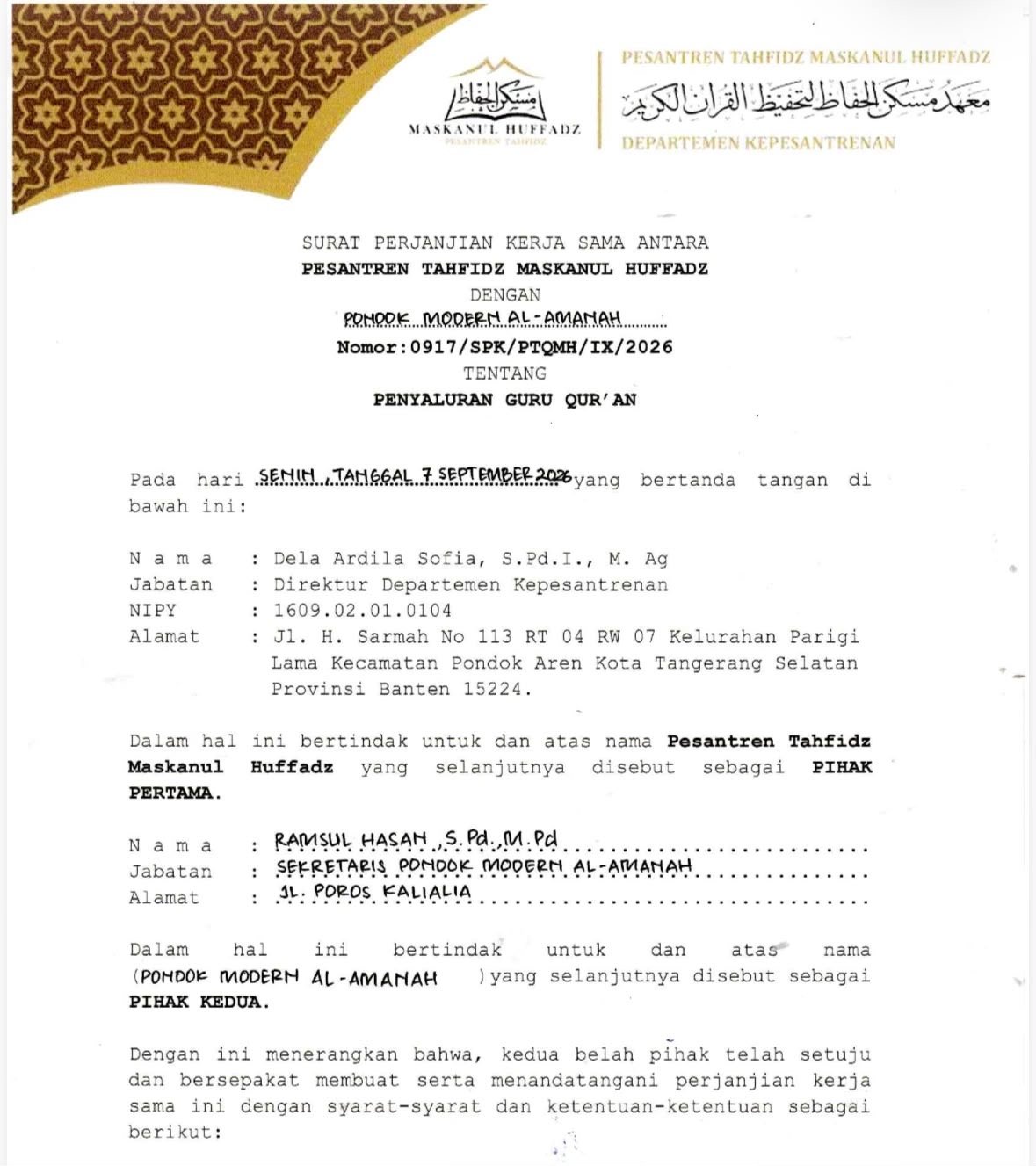 Pondok Modern Al-Amanah Gandeng Maskanul Huffadz Milik Ustadzah Oki Setiana Dewi Untuk Perkuat Program Tahfidz